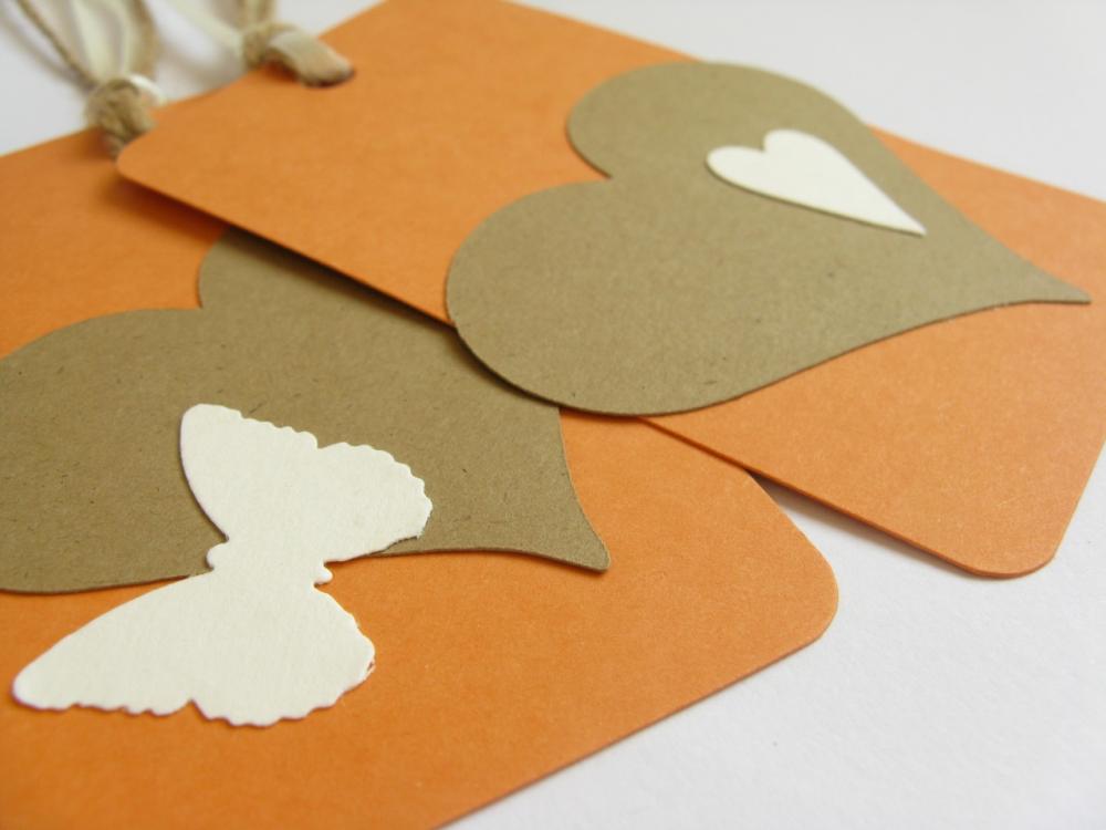 Kraft Hearts On Apricot Gift Tag Bookmarks (set Of 2)